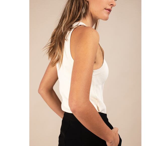 All:Row Signy Knit Racerback Minimalist Tank Top, Ivory Bone, Large - Picture 2 of 6